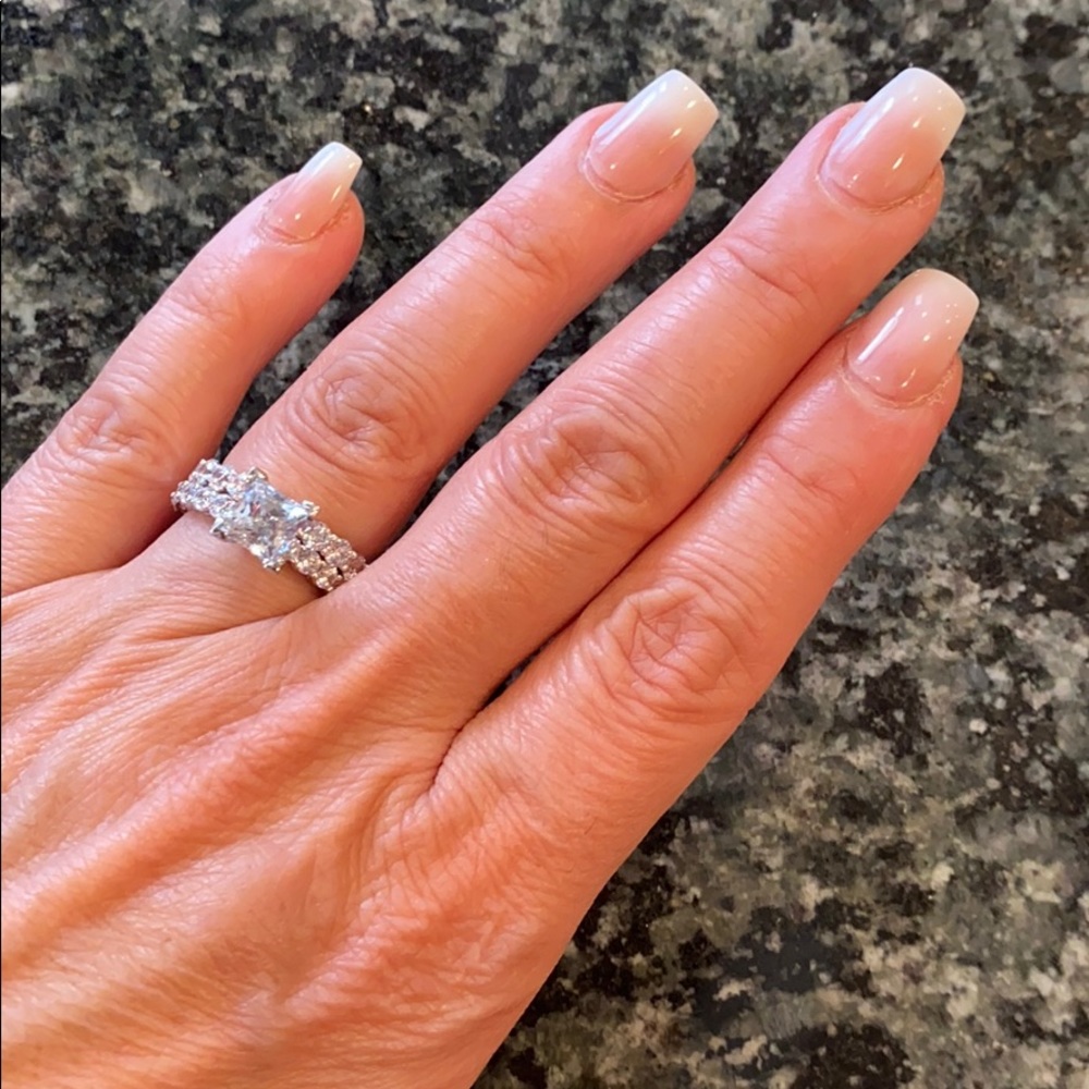 14k Solid White Gold 1.5ct Engagement Ring 2pc - Picture 8 of 16